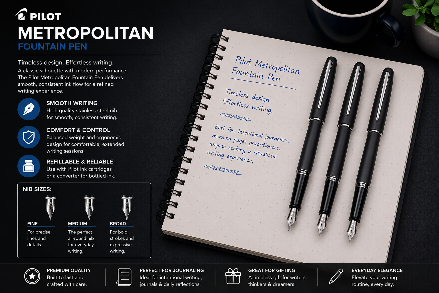 Pilot Metropolitan Fountain Pen - best pen for journaling